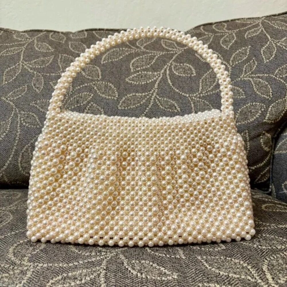 Vintage Wedding Bridal Handmade Pearl Beaded Purse Bag - Picture 2 of 9